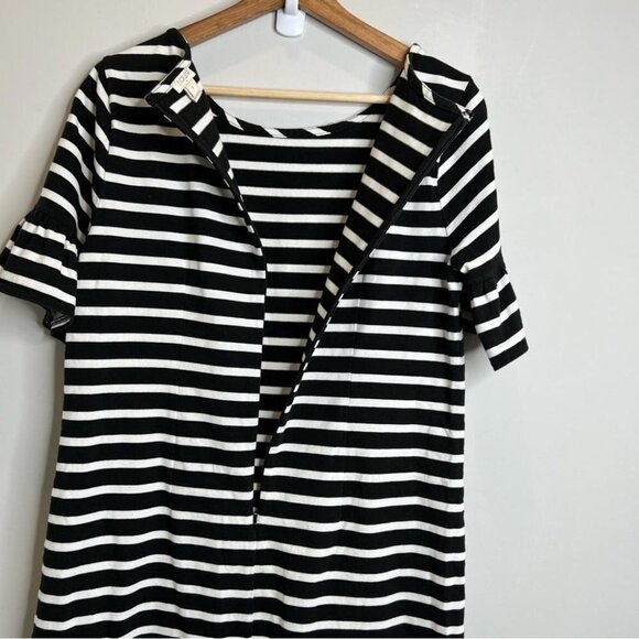 J Crew Factory Womens Size Small Ruffle Sleeve Dress Black White Stripe Shift - Picture 6 of 10